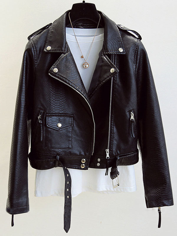 Airchics perfecto femme simili cuir fermeture éclair avec poches ceinture col revers veste