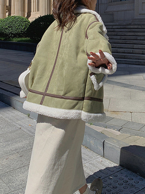 Airchics court manteau aviateur suedine fermeture éclair boutonnage avec poches col carré femme casual mode veste