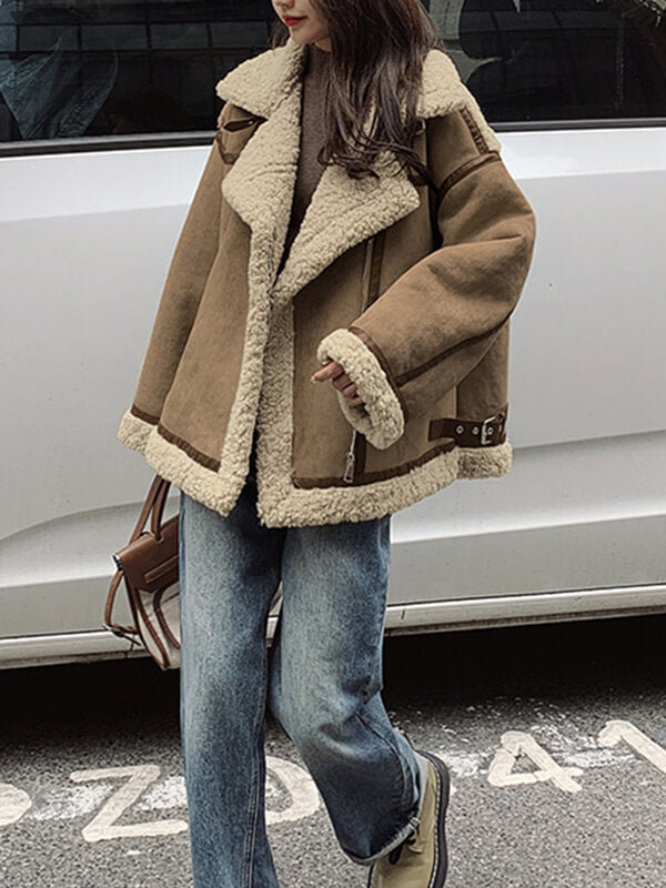 Airchics manteau aviateur doublé polaire suedine fermeture éclair col revers femme mode oversized hiver