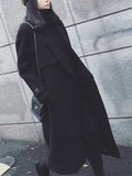 Airchics longue manteau en laine boutons ceinture avec poches col revers femme mode oversized noir