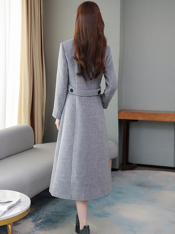 Airchics longue manteau double boutonnage avec poches col revers femme élégant mode