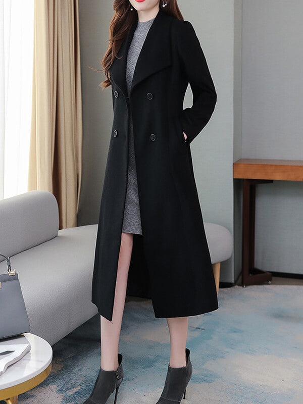 Airchics longue manteau double boutonnage avec poches col revers femme élégant mode