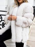 Airchics mi-longue manteau en fausse fourrure unicolore col rond manches longues femme casual hiver