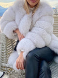 Airchics mi-longue manteau en fausse fourrure unicolore col rond manches longues femme casual hiver