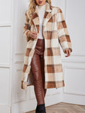 Airchics longue manteau en fausse fourrure carreaux avec poches col revers femme casual mode