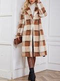 Airchics longue manteau en fausse fourrure carreaux avec poches col revers femme casual mode