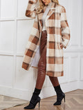 Airchics longue manteau en fausse fourrure carreaux avec poches col revers femme casual mode