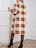 Airchics longue manteau en fausse fourrure carreaux avec poches col revers femme casual mode
