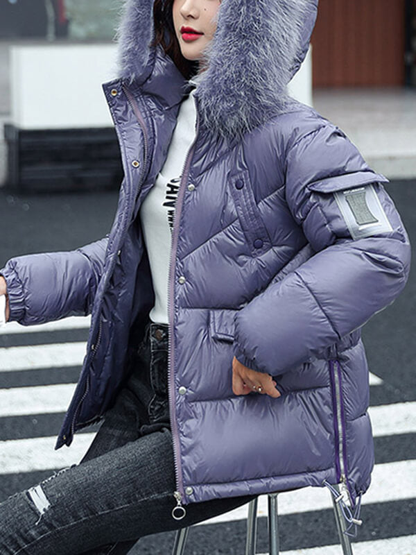 Airchics manteau avec poches coulisse taille fermeture éclair à capuche femme mode hiver