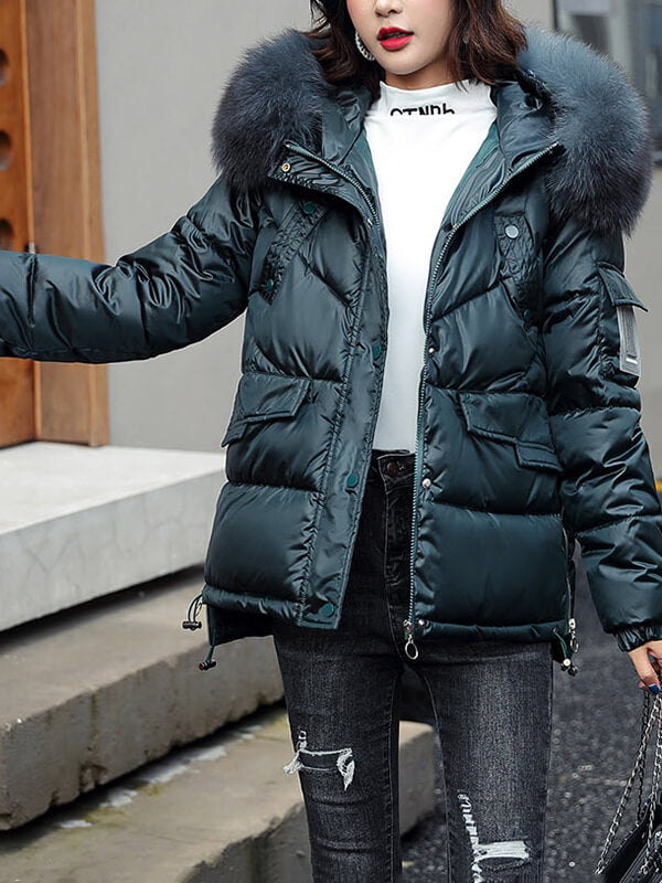 Airchics manteau avec poches coulisse taille fermeture éclair à capuche femme mode hiver