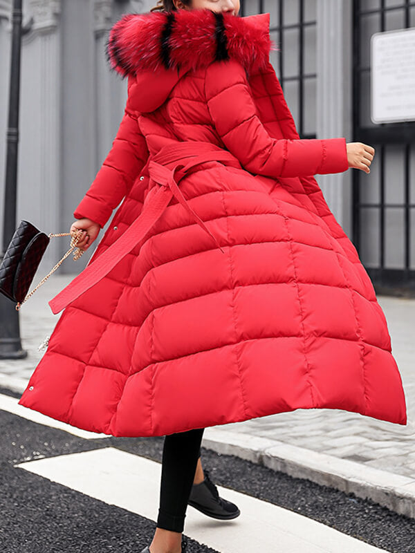 Airchics longue manteau boutons avec poches ceinture fermeture éclair à capuche femme mode