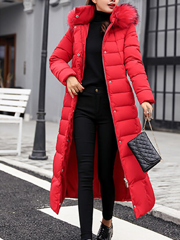 Airchics longue manteau boutons avec poches ceinture fermeture éclair à capuche femme mode