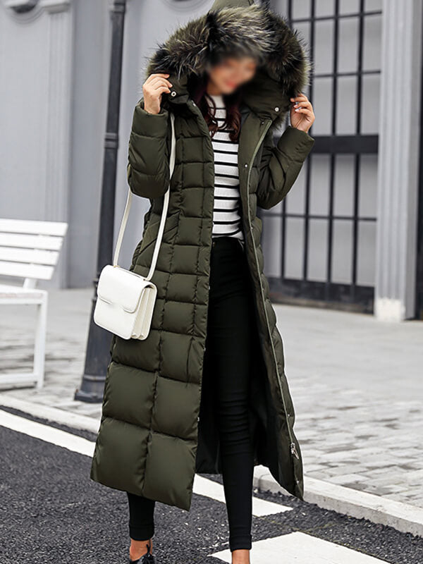 Airchics longue manteau boutons avec poches ceinture fermeture éclair à capuche femme mode