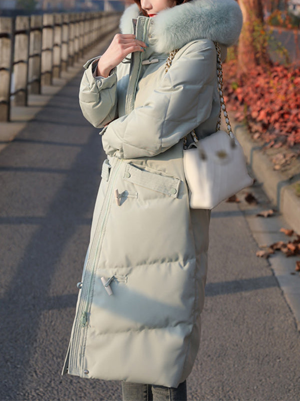 Airchics longue manteau doudoune avec poches boutons fermeture éclair à capuche femme mode