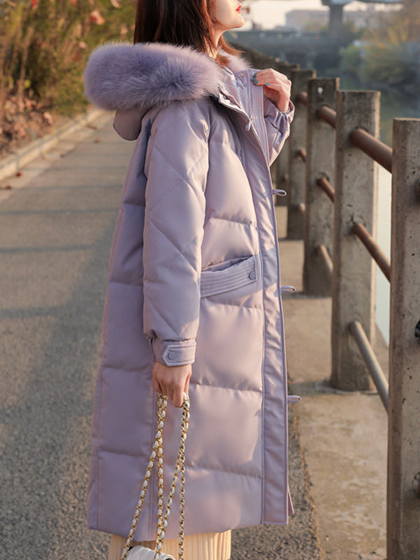 Airchics longue manteau doudoune avec poches boutons fermeture éclair à capuche femme mode