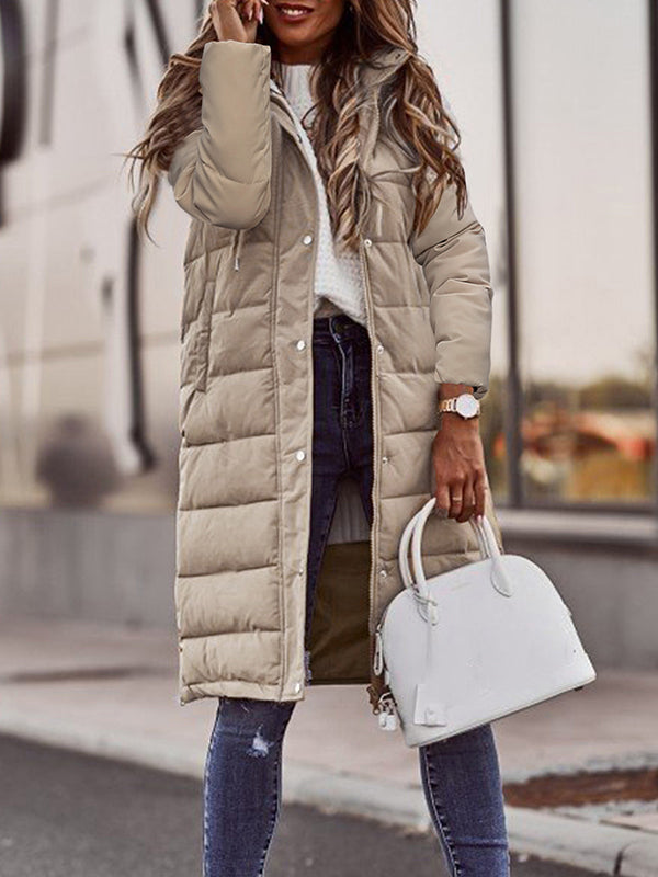 Airchics longue manteaux en duvet fermeture éclair boutonnage avec poches à capuche manches longues femme mode