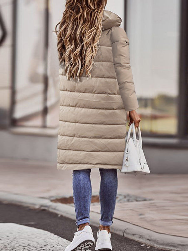 Airchics longue manteaux en duvet fermeture éclair boutonnage avec poches à capuche manches longues femme mode