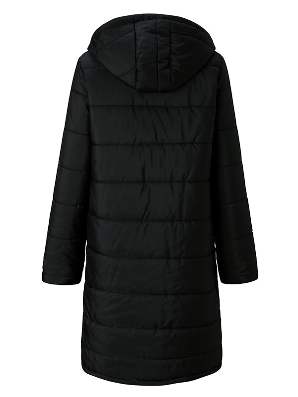 Airchics longue manteaux en duvet fermeture éclair boutonnage avec poches à capuche manches longues femme mode