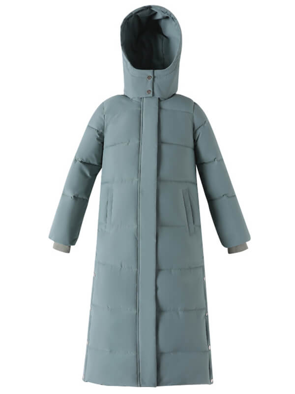 Airchics longue parka coton fendu le côté avec poches fermeture éclair à capuche femme mode