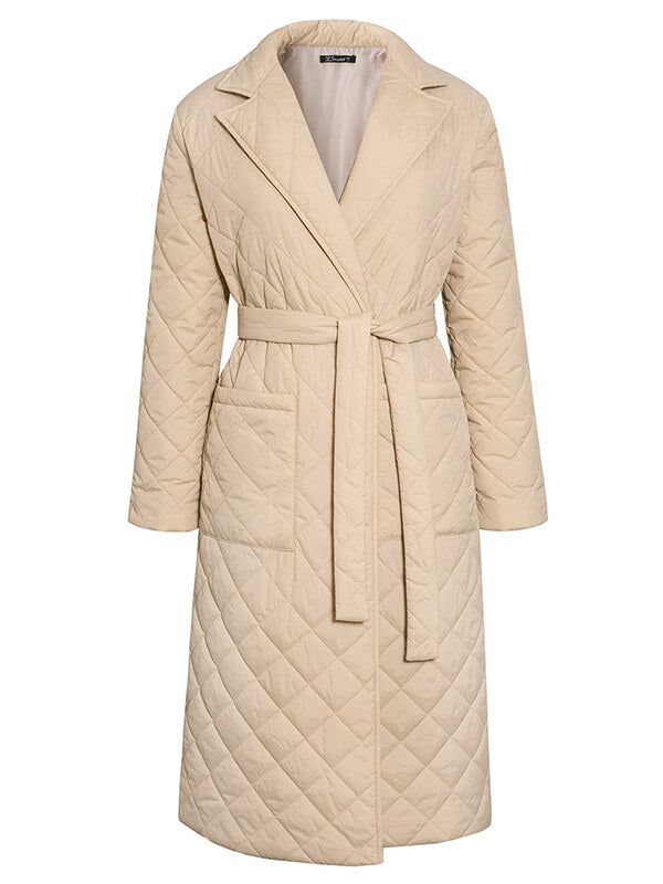 Airchics longue manteau coton avec poches ceinture col revers femme élégant mode