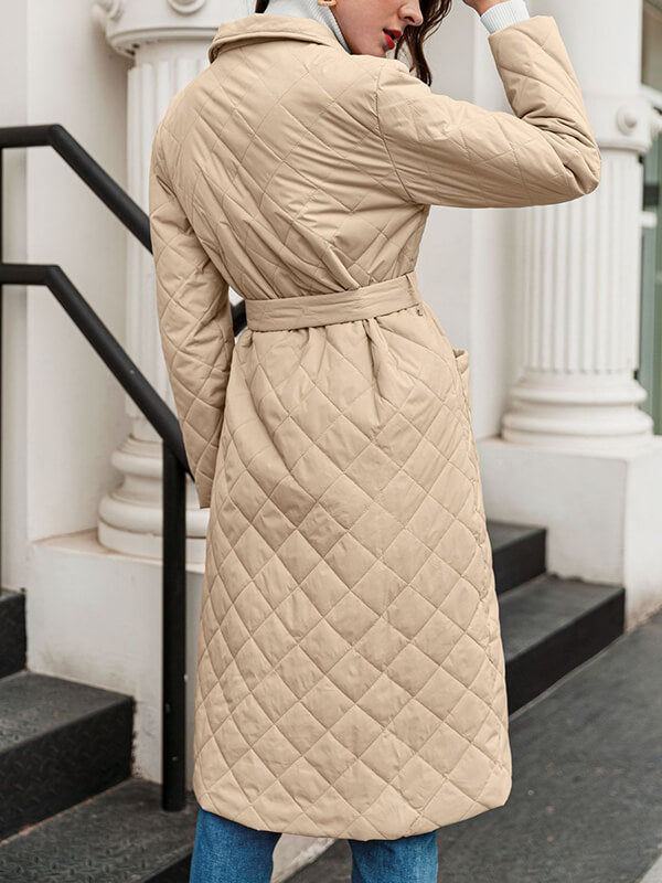 Airchics longue manteau coton avec poches ceinture col revers femme élégant mode