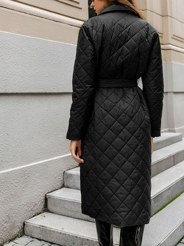 Airchics longue manteau coton avec poches ceinture col revers femme élégant mode