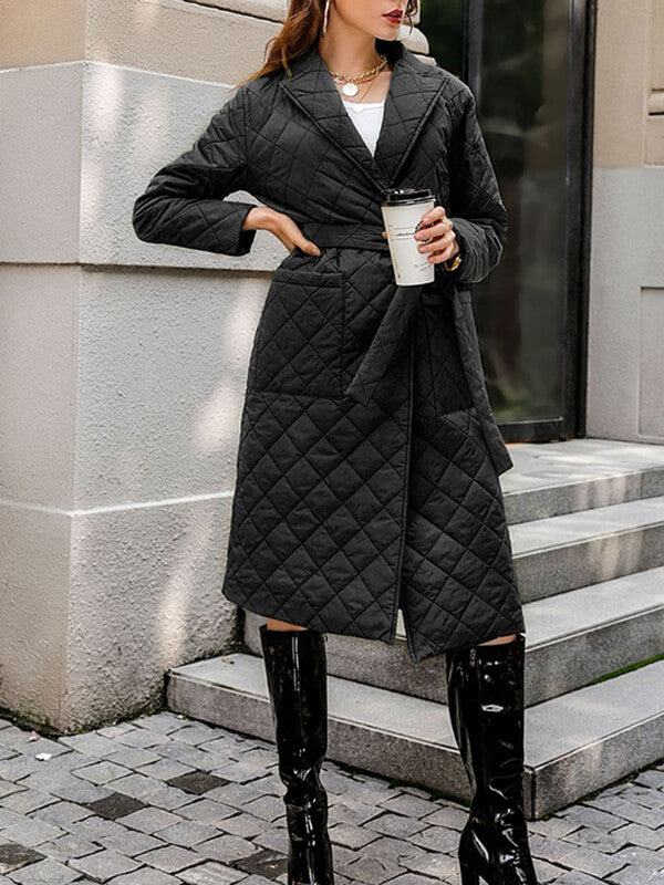 Airchics longue manteau coton avec poches ceinture col revers femme élégant mode