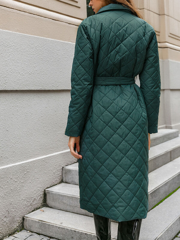 Airchics longue manteau coton avec poches ceinture col revers femme élégant mode