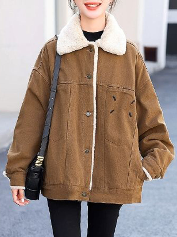 Airchics court manteau doublé polaire jean avec boutonnage poches col revers femme mode