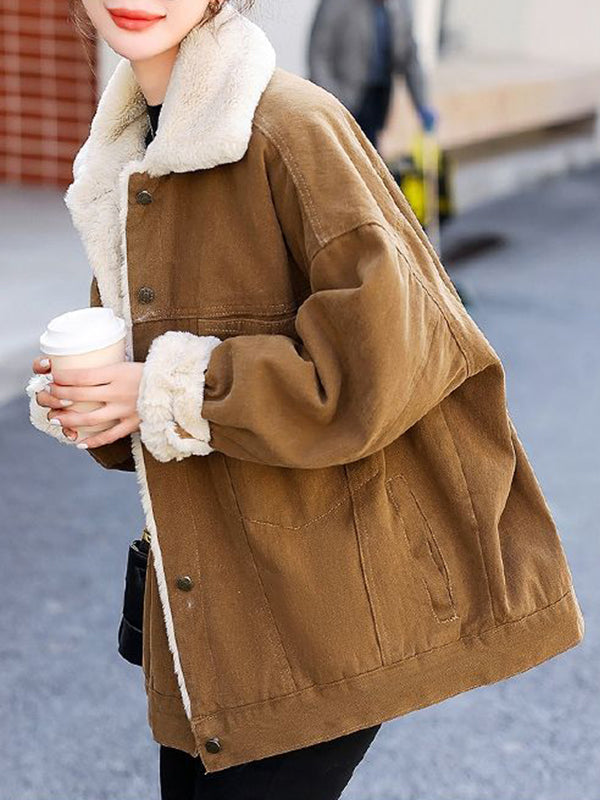 Airchics court manteau doublé polaire jean avec boutonnage poches col revers femme mode