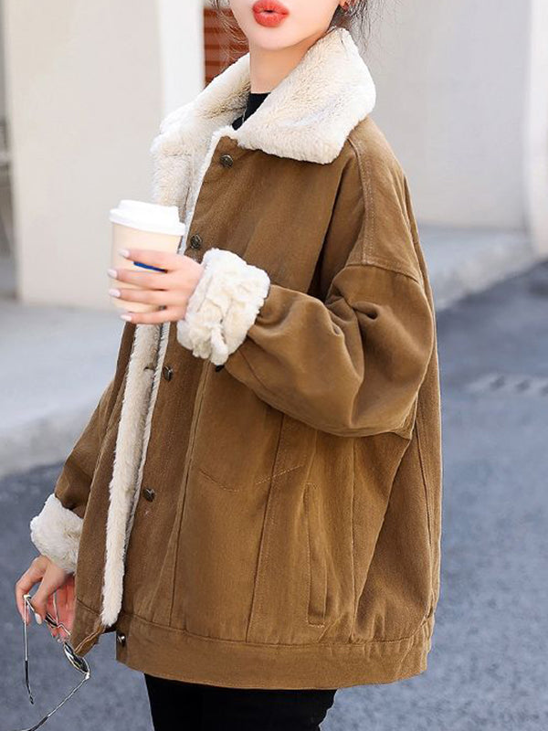 Airchics court manteau doublé polaire jean avec boutonnage poches col revers femme mode