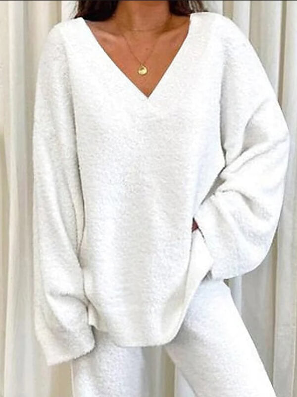 Airchics ensemble de pyjama unicolore v-cou manches longues femme lâche casual