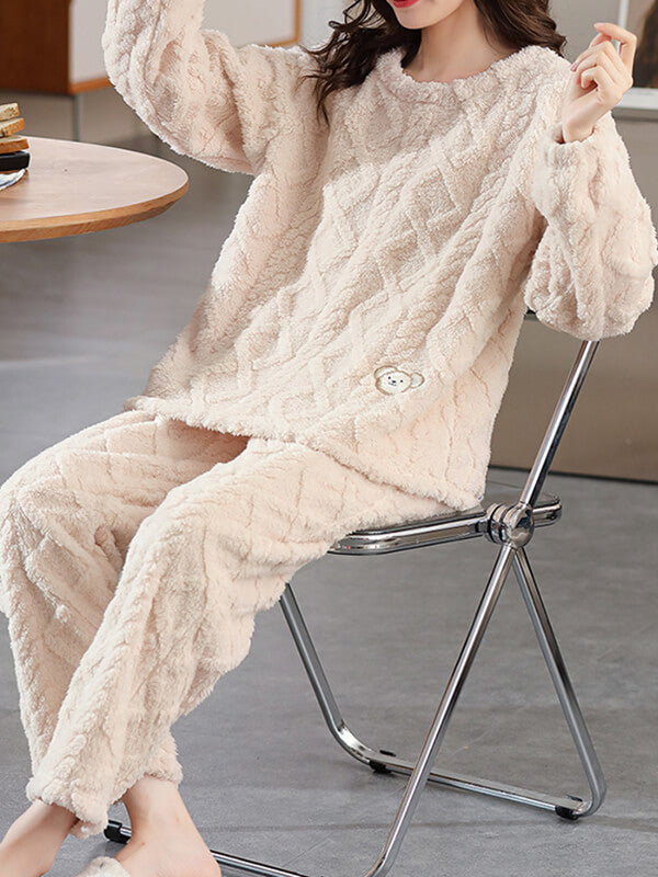 Airchics ensemble de pyjama unicolore flanelle col rond manches longues femme décontracté