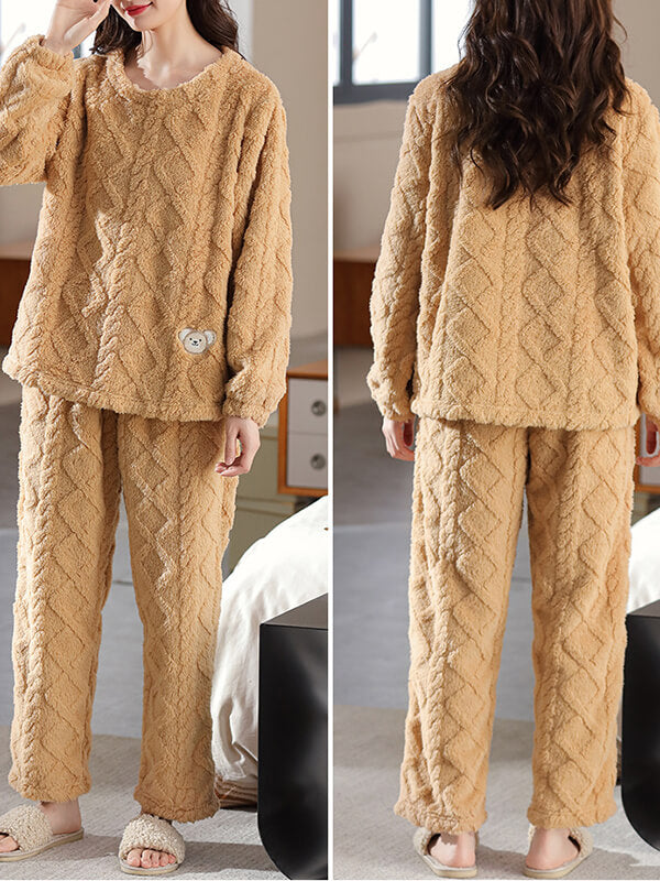 Airchics ensemble de pyjama unicolore flanelle col rond manches longues femme décontracté