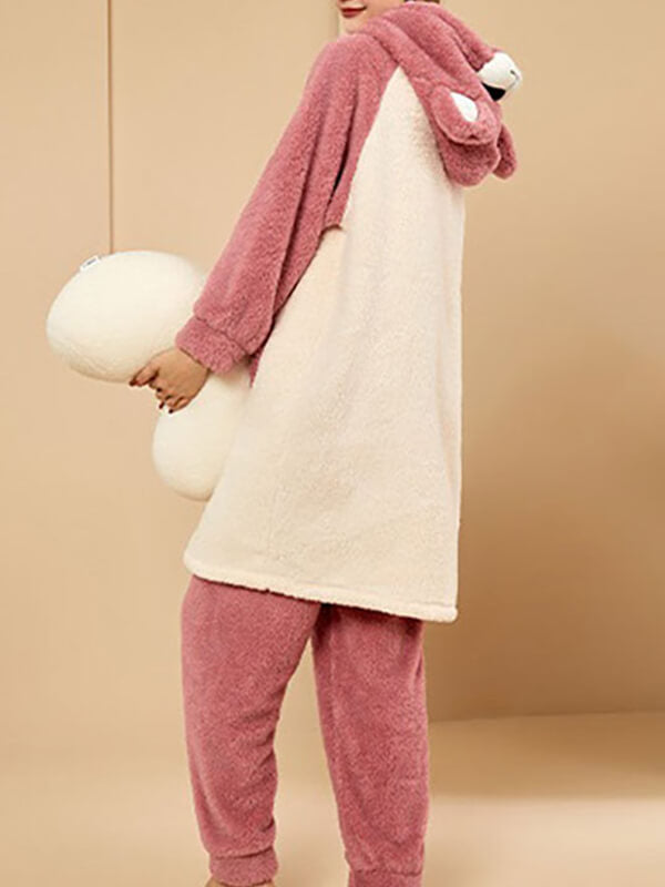 Airchics ensemble de pyjama lettres flanelle boutons poches à capuche manches longues femme mignon oversized