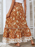 Airchics jupe coton imprimé à fleurie à volantée nœud bohème plage