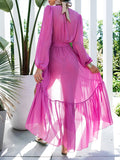 Airchics robe longue mousseline court devant longue derriere à volantée ceinture v-cou mode plage