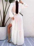Airchics robe longue mousseline court devant longue derriere à volantée ceinture v-cou mode plage