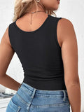 Airchics débardeur unicolore dentelle molleton v-cou sans manches femme mode automne hiver
