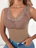 Airchics débardeur unicolore dentelle molleton v-cou sans manches femme mode automne hiver