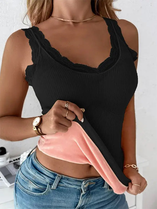 Airchics débardeur dentelle molleton sans manches femme casual mode automne hiver