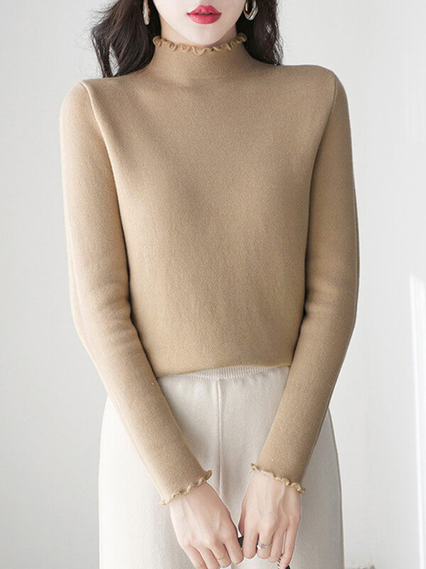 Airchics hauts unicolore doublé polaire col roulé manches longues femme casual