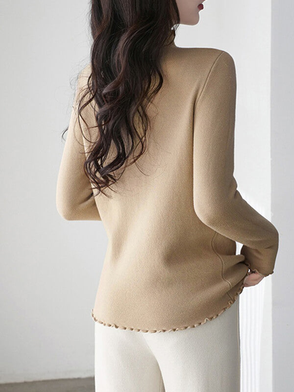 Airchics hauts unicolore doublé polaire col roulé manches longues femme casual