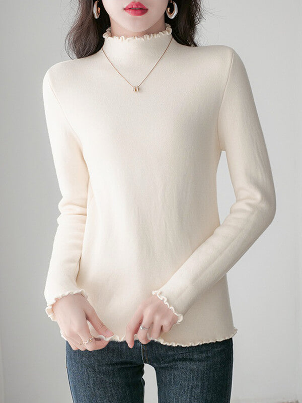 Airchics hauts unicolore doublé polaire col roulé manches longues femme casual