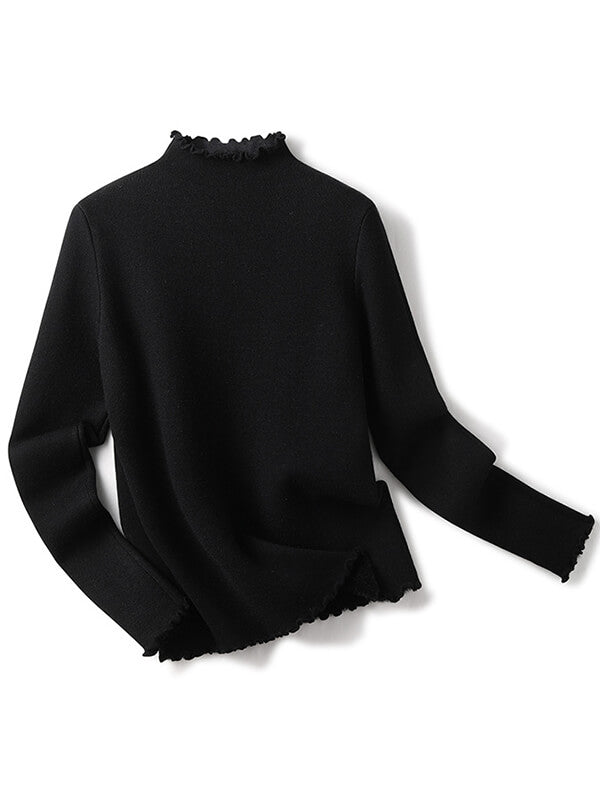 Airchics hauts unicolore doublé polaire col roulé manches longues femme casual