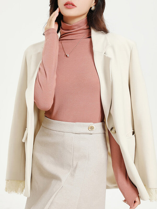 Airchics hauts unicolore col roulé manches longues femme casual mode