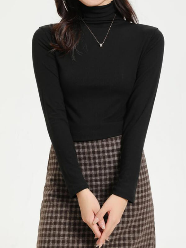 Airchics hauts unicolore col roulé manches longues femme casual mode