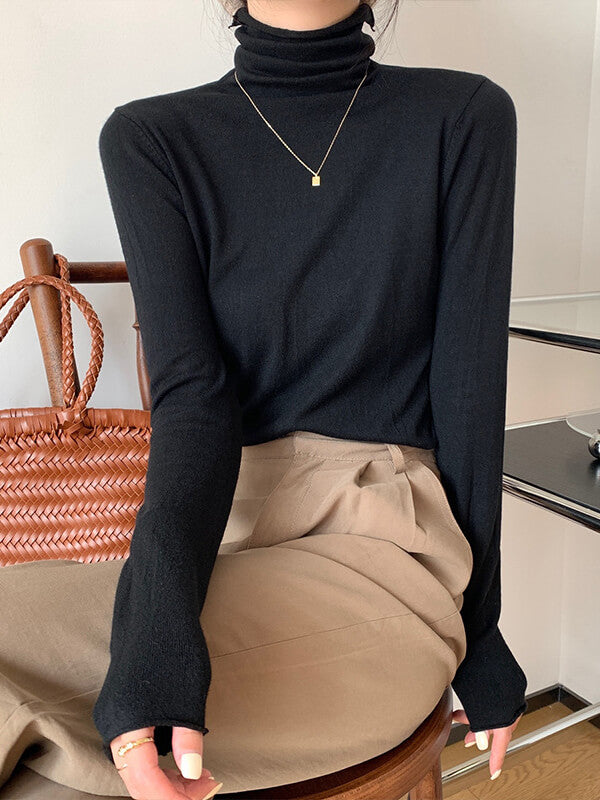 Airchics hauts unicolore col roulé manches longues femme casual mode