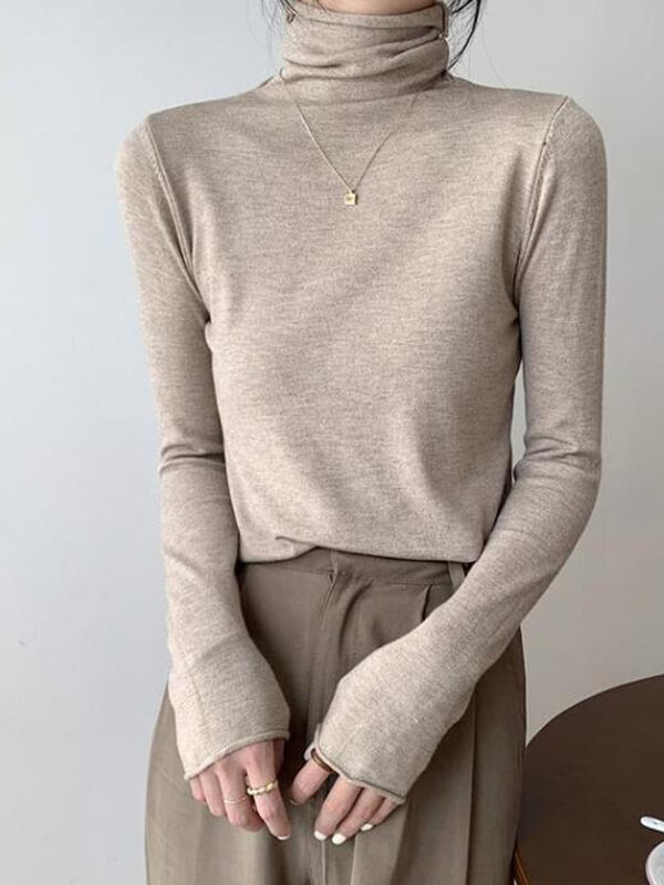 Airchics hauts unicolore col roulé manches longues femme casual mode