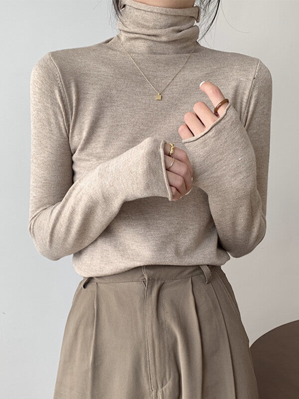 Airchics hauts unicolore col roulé manches longues femme casual mode